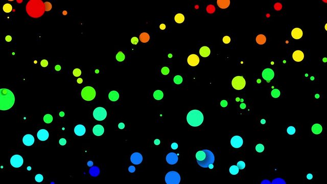 Circles decrease and increase in waves. 4k looped seamless abstract background. Gradient rainbow color on particles like paint bubbles or dye droplets in water in flat style. Luma matte 14