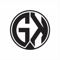 GK Logo monogram circle with piece ribbon style on white background