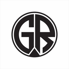 GR Logo monogram circle with piece ribbon style on white background