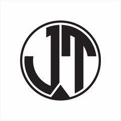 JT Logo monogram circle with piece ribbon style on white background