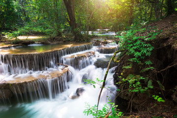 Huay Mae Khamin waterfall in tropical forest, Thailand	
