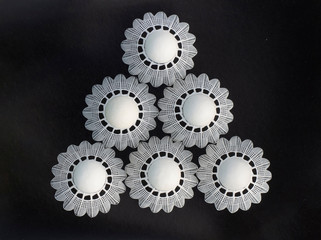 plastic  Badminton shuttlecock set isolated on the black background. Design of a shuttlecock. Badminton accessories. Sports equipment. place for text