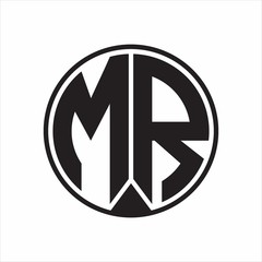 MR Logo monogram circle with piece ribbon style on white background