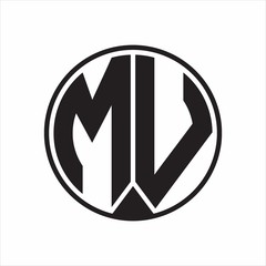 MV Logo monogram circle with piece ribbon style on white background