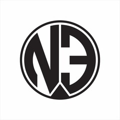NE Logo monogram circle with piece ribbon style on white background