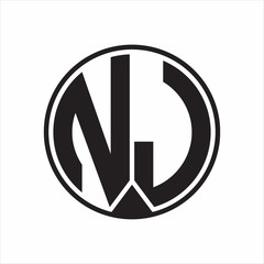 NJ Logo monogram circle with piece ribbon style on white background
