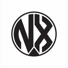 NX Logo monogram circle with piece ribbon style on white background