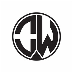 OW Logo monogram circle with piece ribbon style on white background