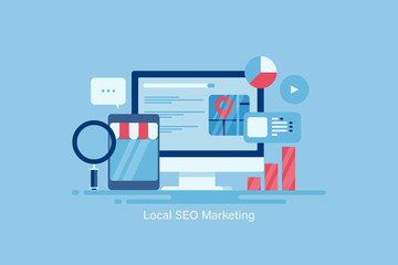 Local seo marketing, local business strategy, search engine marketing for local store, optimization strategy for local business listing, seo ranking, communication, technology.