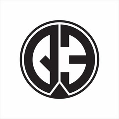 QE Logo monogram circle with piece ribbon style on white background