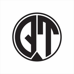 QT Logo monogram circle with piece ribbon style on white background