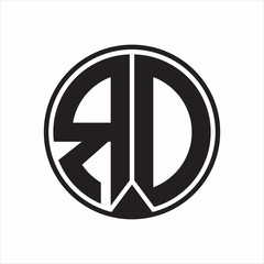 RD Logo monogram circle with piece ribbon style on white background