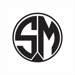 SM Logo monogram circle with piece ribbon style on white background