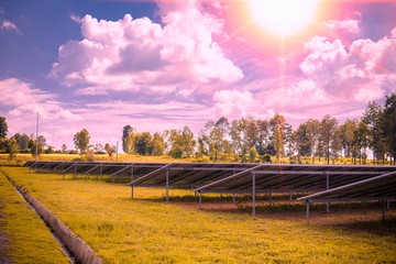 photovoltaic solar power panel on sky background, green clean Alternative power energy concept.