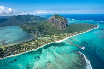 Deurstickers Le Morne, Mauritius Incredible view of the famous underwater waterfall in Mauritius. Picture taken from helicopter