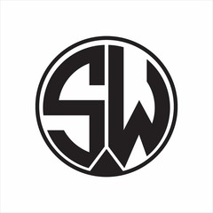 SW Logo monogram circle with piece ribbon style on white background