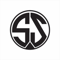 SS Logo monogram circle with piece ribbon style on white background