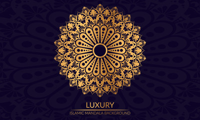 Luxury islamic geometric mandala in golden color background 
