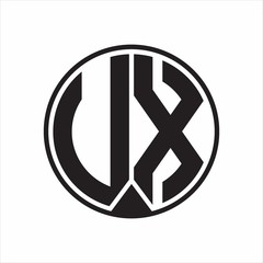 UX Logo monogram circle with piece ribbon style on white background