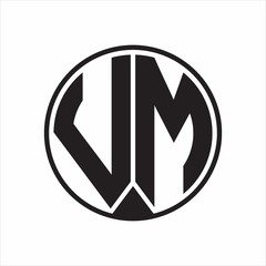 VM Logo monogram circle with piece ribbon style on white background