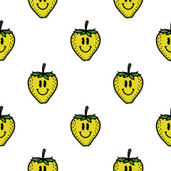 HAPPY STRAWBERRY COLOR SEAMLESS PATTERN WHITE BACKGROUND