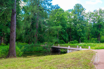 Bridge across a small river in Catherine park in Pushkin (Tsarskoye Selo), Russia