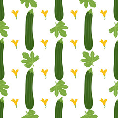 Cartoon Zucchini. Colored Seamless Vector Patterns