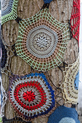close up colorful lace on tree 