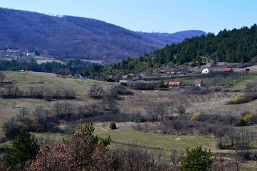 Naklejka premium spring landscape of a mountain village