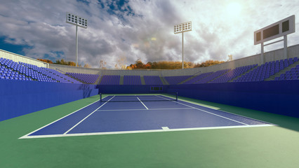 Tennis court. Render 3d. Illustration.