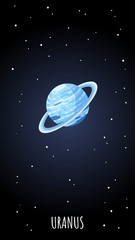 Uranus planet cartoon poster. Vector vertical banner of a space astronimic object for web, stories and social media. © Olga