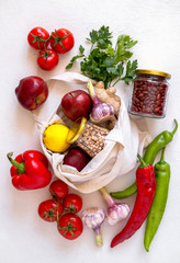 Zero waste, Eco friendly shopping. Textile eco bags, glass jars and eco friendly products.