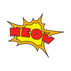 Meow. Illustration of a comic book speech bubbles with word 