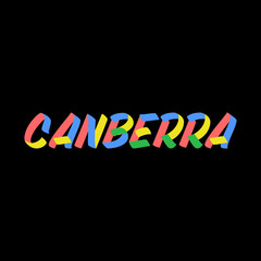 Canberra sign brush paint lettering on black background. Capital city of Australia design templates for greeting cards, overlays, posters