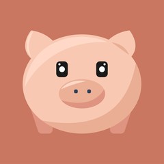 Cute pink pig icon full face isolated on pink background. Vector illustration EPS 10.