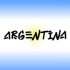 Argentina brush paint hand drawn lettering on background with flag. Design templates for greeting cards, overlays, posters