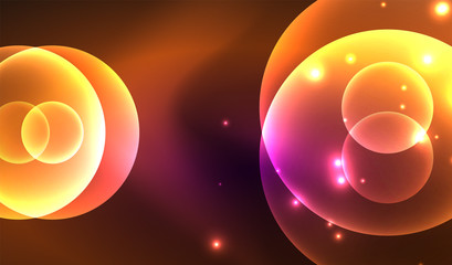 Glowing neon shiny transparent abstract geometric shapes with light effects. Techno futuristic vector abstract background For Wallpaper, Banner, Background, Card, Book Illustration, landing page