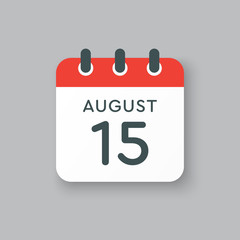 Calendar icon day 15 August, date days of the year