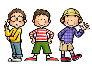 子供　全身ポーズセット（男の子3人組）