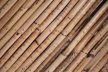 Close up decorative old bamboo wood of fence wall background