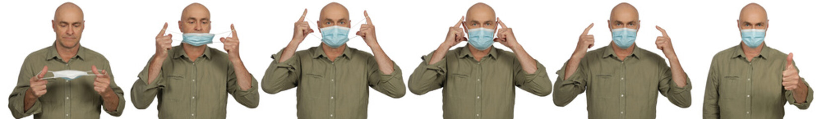 Grafik zeigt einen Mann, der einen Mund- und Nasenschutz korrekt aufsetzt