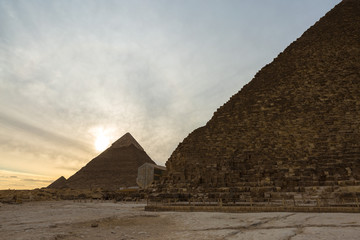 Fototapeta na wymiar Famous great Giza Pyramids in sand desert in Cairo