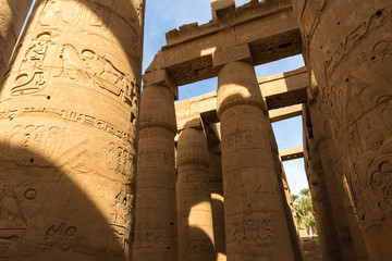 Karnak Temple, The ruins of the temple, Embossed hieroglyphs on the wall