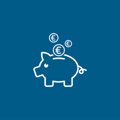 Piggy Bank Line Icon On Blue Background. Blue Flat Style Vector Illustration