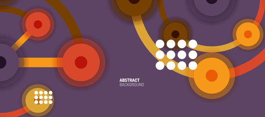 Obraz premium Flat style geometric abstract background, round dots or circle connections on color background. Technology network concept.