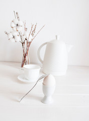 boiled egg for breakfast with white dishes