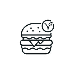 Minimal Vegan Burger Icon - No Meat Burger Symbol - Vector 