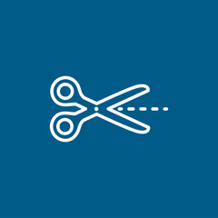 Scissor Line Icon On Blue Background. Blue Flat Style Vector Illustration