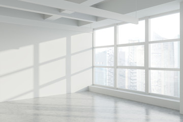 Blank wall in empty white industrial office corner