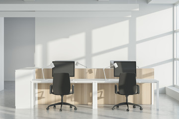 Workplace in white and wooden office